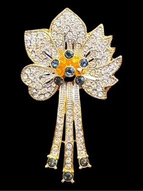 Vintage Dolphin Ore 18k EP Swarovski & Cubic Zirconia Orchid Brooch Pendant